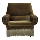 Fauteuil danois des années 1970, velours vert, pieds en frêne.