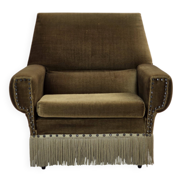 Fauteuil danois des années 1970, velours vert, pieds en frêne.