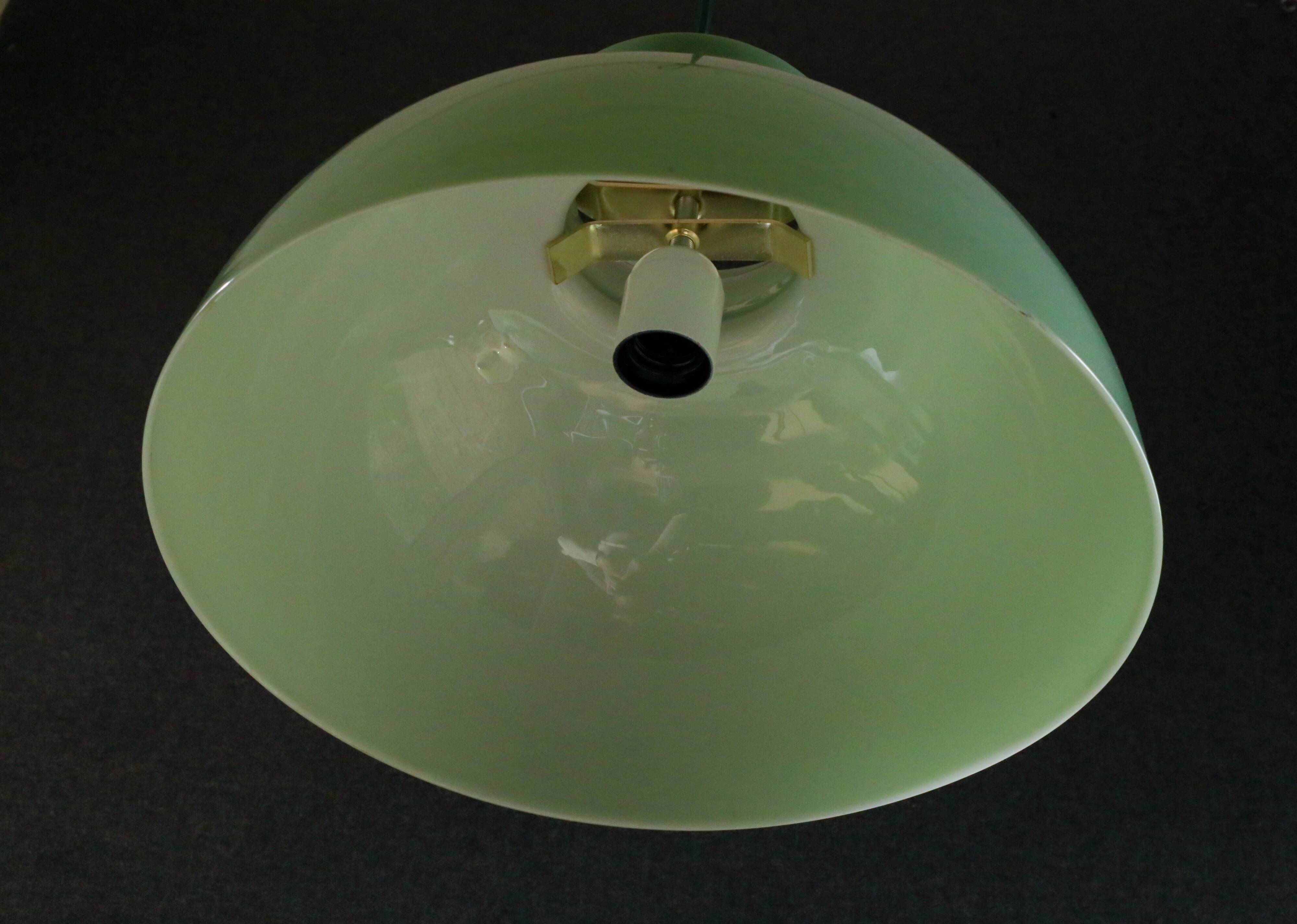 Old semi-round opaline pendant light in green glass - large model - circa 1950
