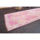 Vintage Turkish Hand-Knotted Wool Cotton Pink Runner Rug 80x365