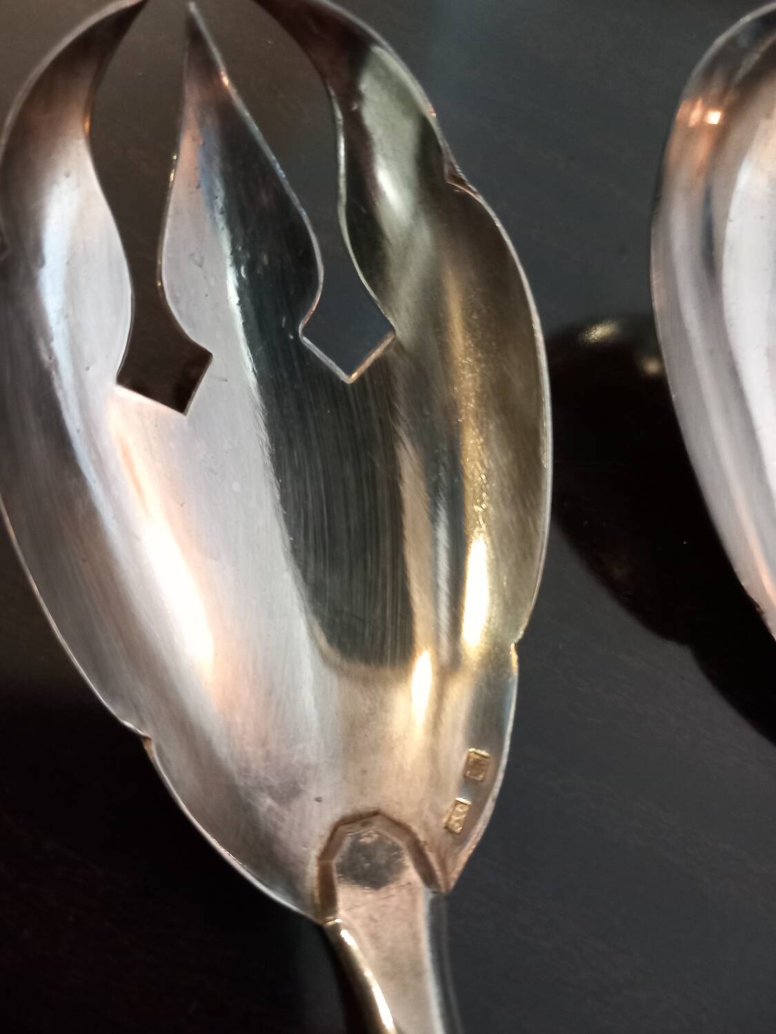Pair of salad servers. silver plated. art deco