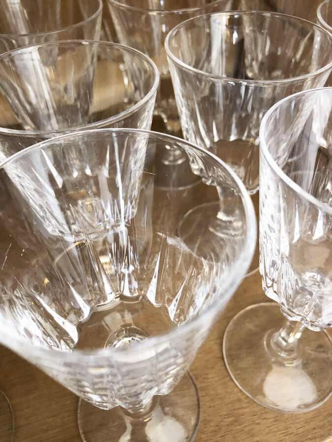 12 cut crystal wine glasses, 1970