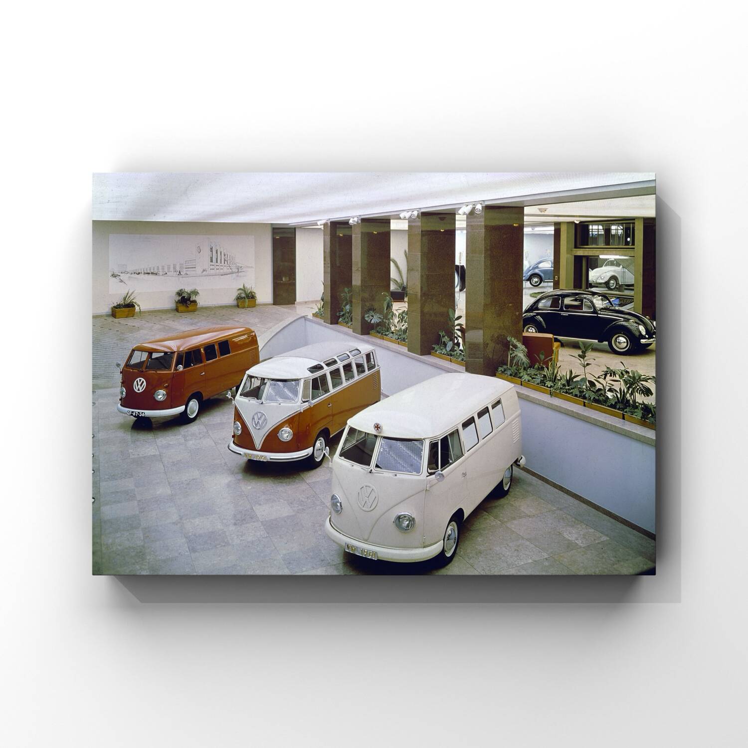 Tirage d’art, showroom Volkswagen, années 1960, couleurs originales