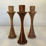 Trio of Scandinavian tulip-shaped wooden candlesticks