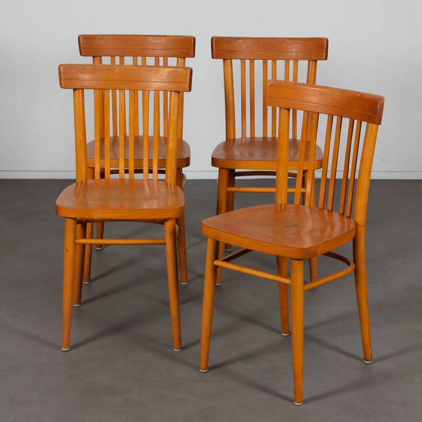 Set of 4 wooden chairs, 1960.