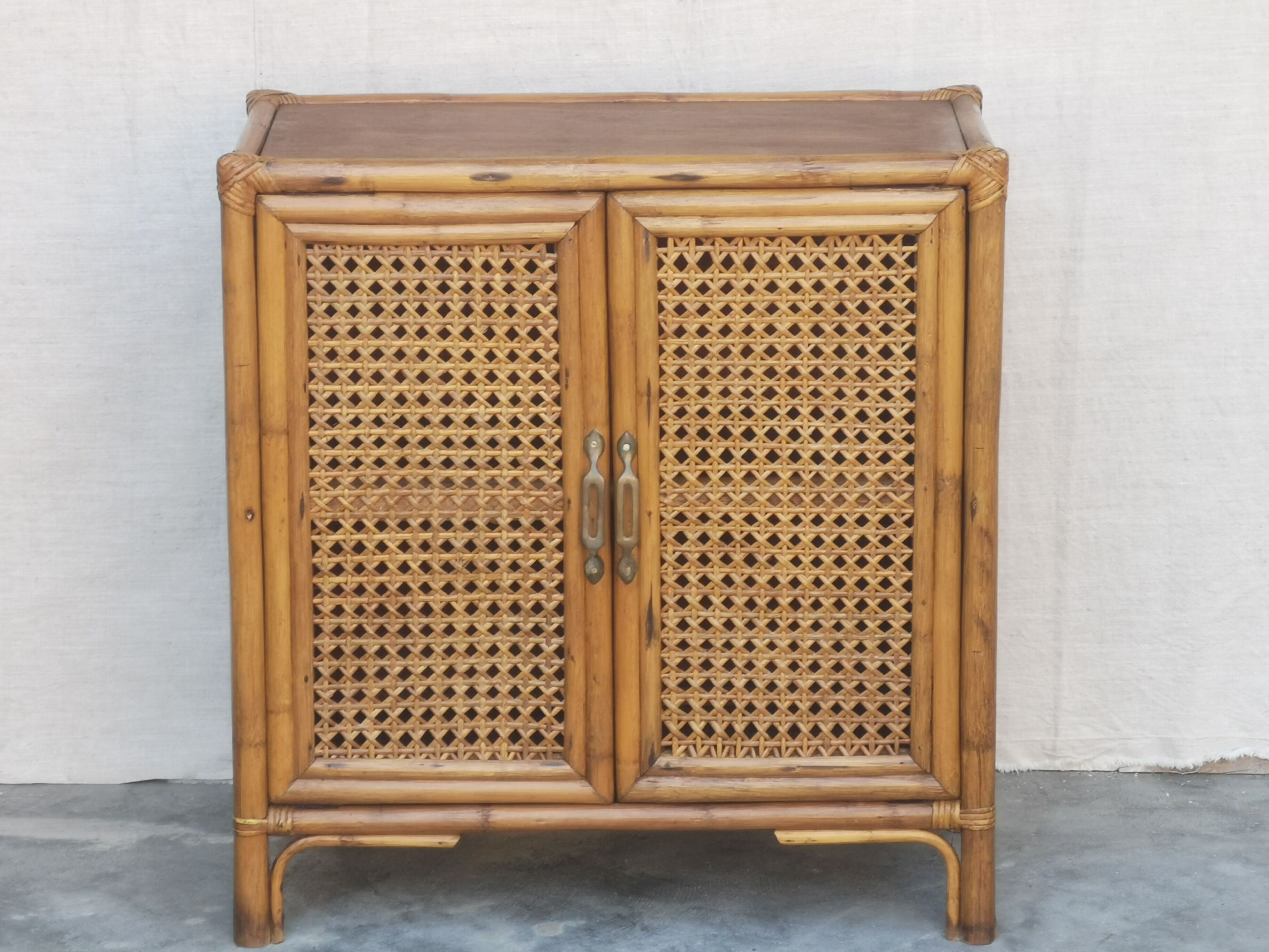 Vintage wood and rattan chest of drawers