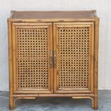 Vintage wood and rattan chest of drawers