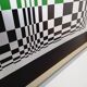 Typical silkscreen painting in kinetic checkerboard on aluminum, Italian abstract design in Vasarely style