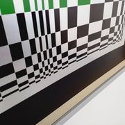 Typical silkscreen painting in kinetic checkerboard on aluminum, Italian abstract design in Vasarely style