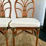 Set of 3 rattan / bamboo chairs with cushions years 1960-1970