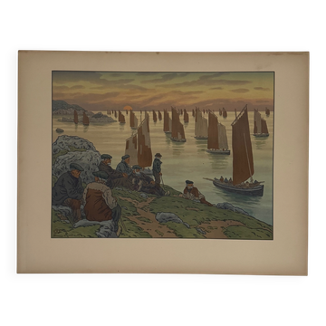 Lithograph by Henri Rivière The Wind of Noroît - The Old Ones