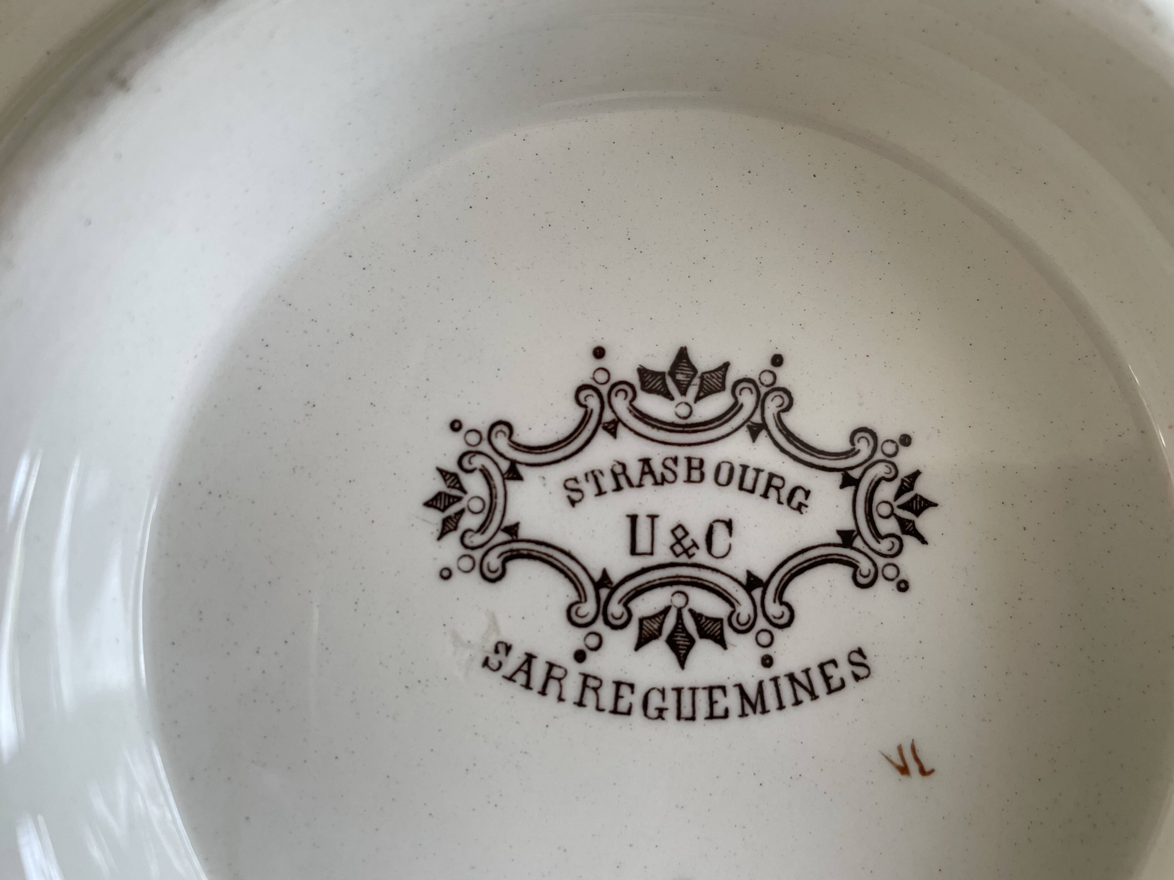 Antique Sarreguemines earthenware mignardise dish on a pedestal