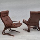 1970s, Scandinavian design, lounge chair, original condition, leather, bent wood.