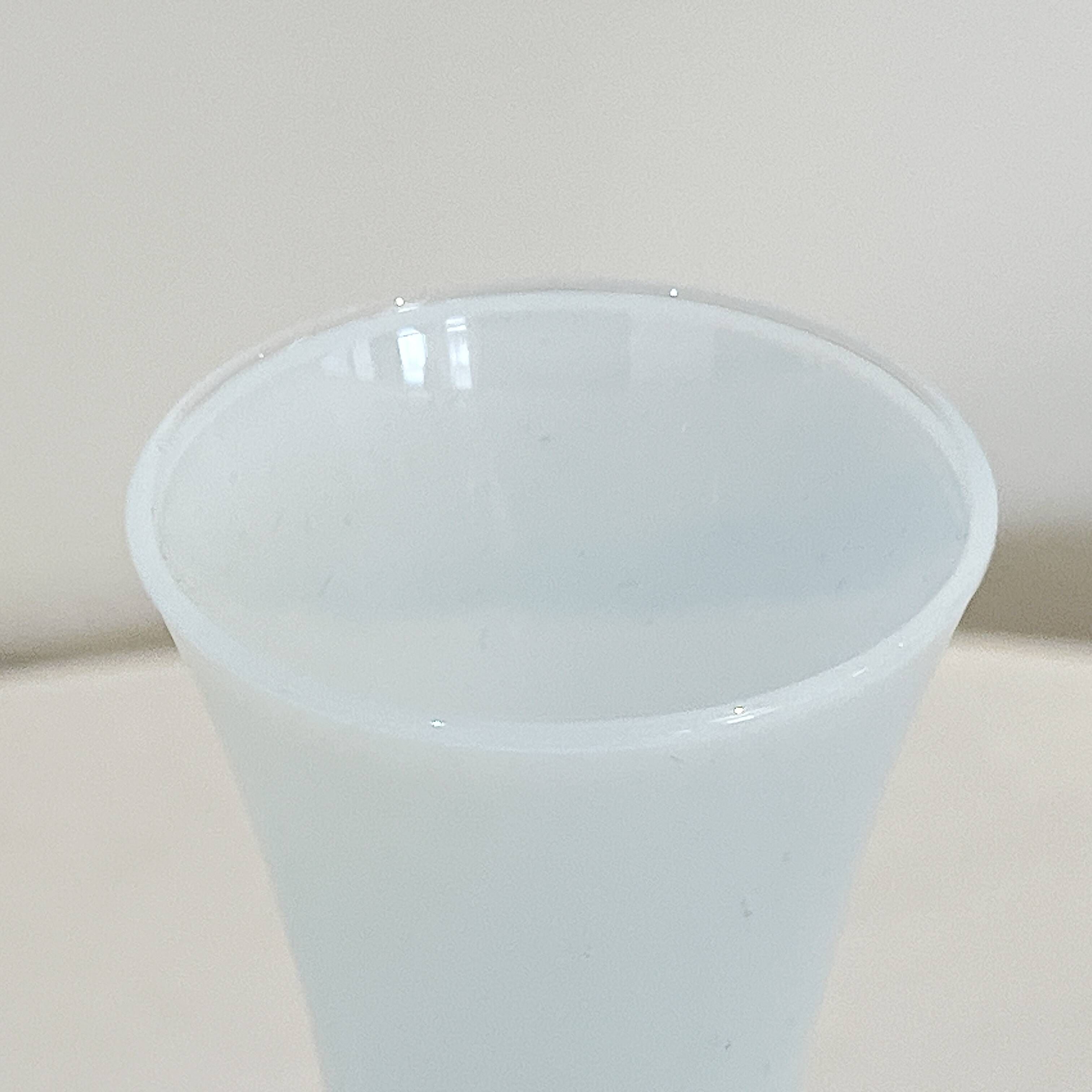 Opaline glass vase with white and blue opaline glass and orange flower pattern, vintage 60s