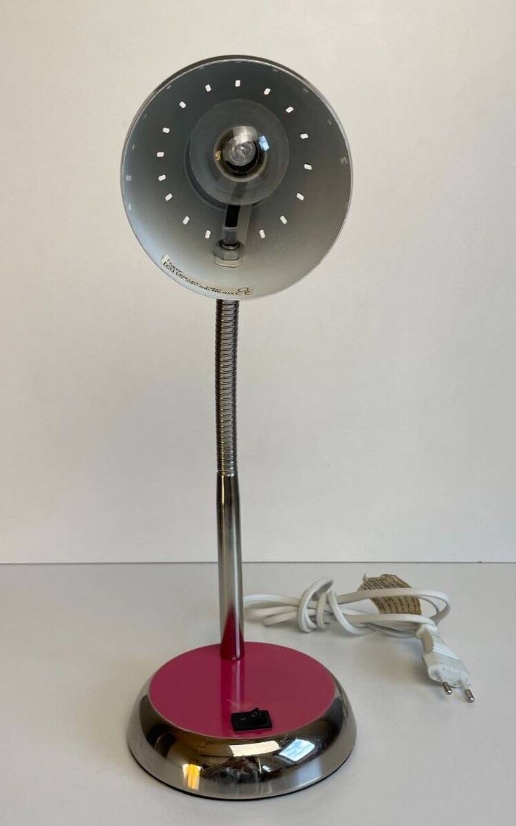 Flexible Pink and Metal Desk Lamp - 70's Style - Seventies and Vintage