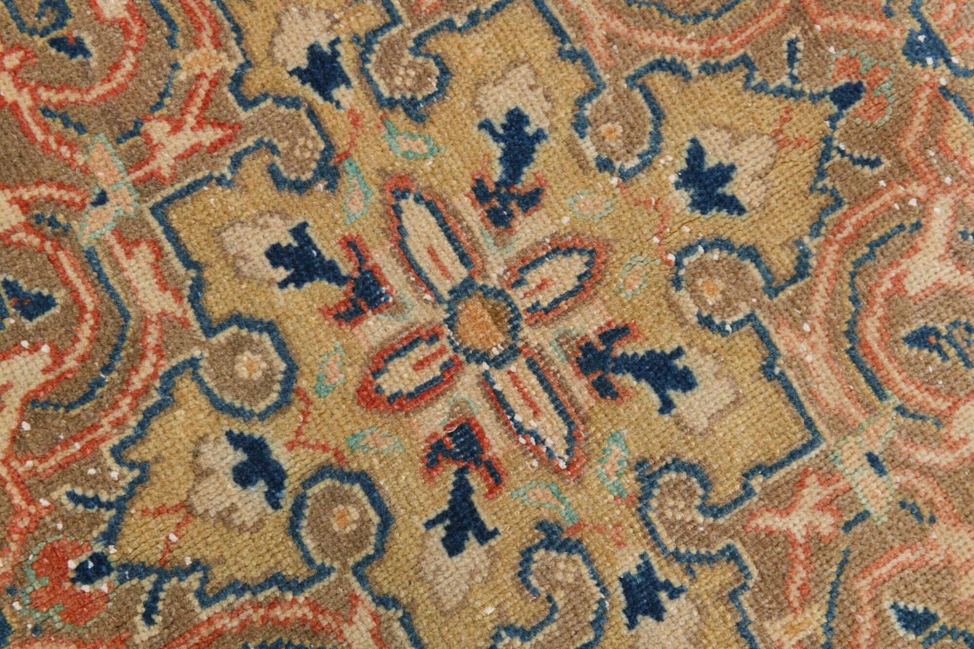 Vintage Turkish wool rug in terracotta beige with flowers, 10 × 13 feet.