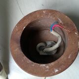 Vintage suspension in opaline, teak and brass by Louis Kalff c.1960