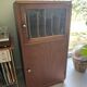 Vintage wooden furniture, vinyl storage, bookshelf, desk.