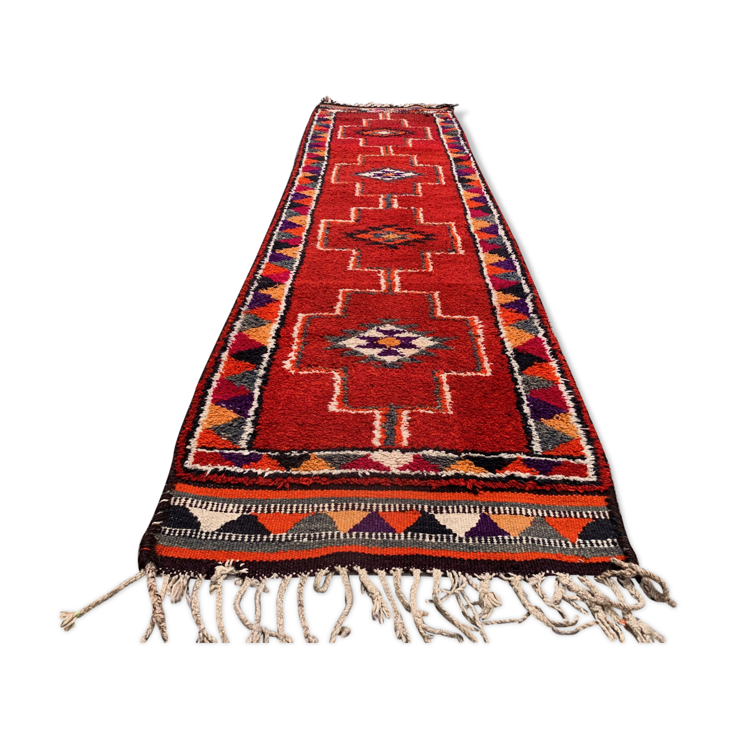 Vintage turkish  tribal runner 350x90 cm veg dye wool rug tribal, handmade