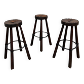 Vintage Spanish leather barstools 'Brutalism'
