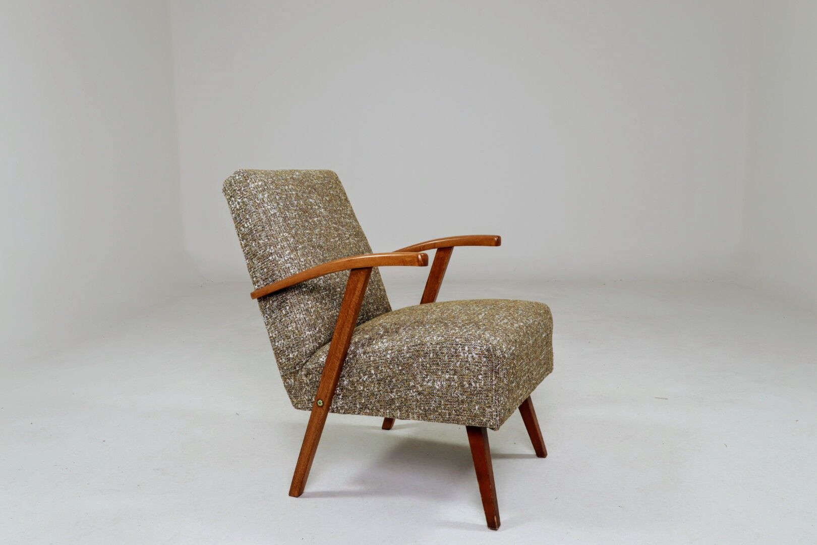 Vintage Lounge Chair Green Pattern Upholstery Refurbished, 1970s.