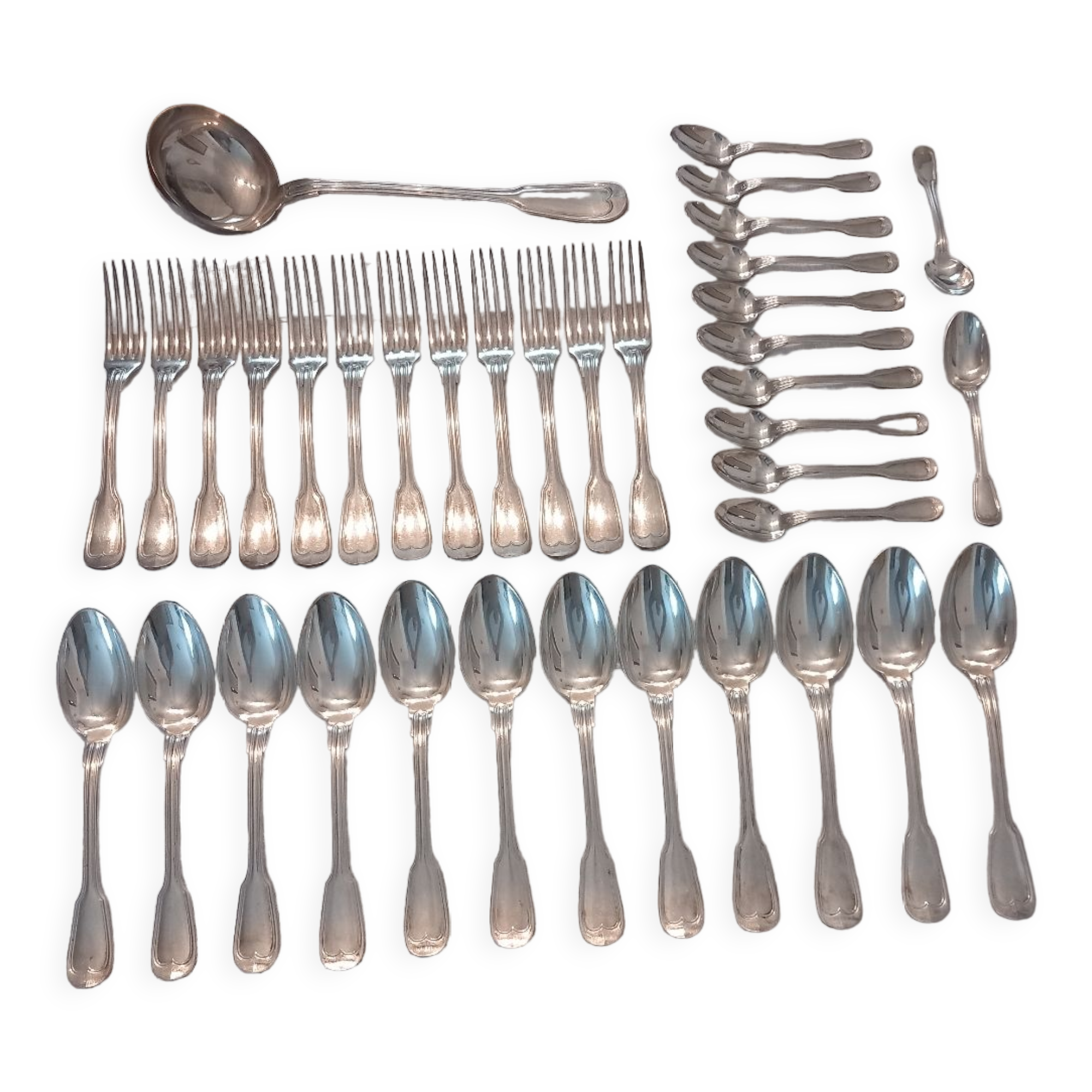 Cutlery set 37 pieces, silver metal
