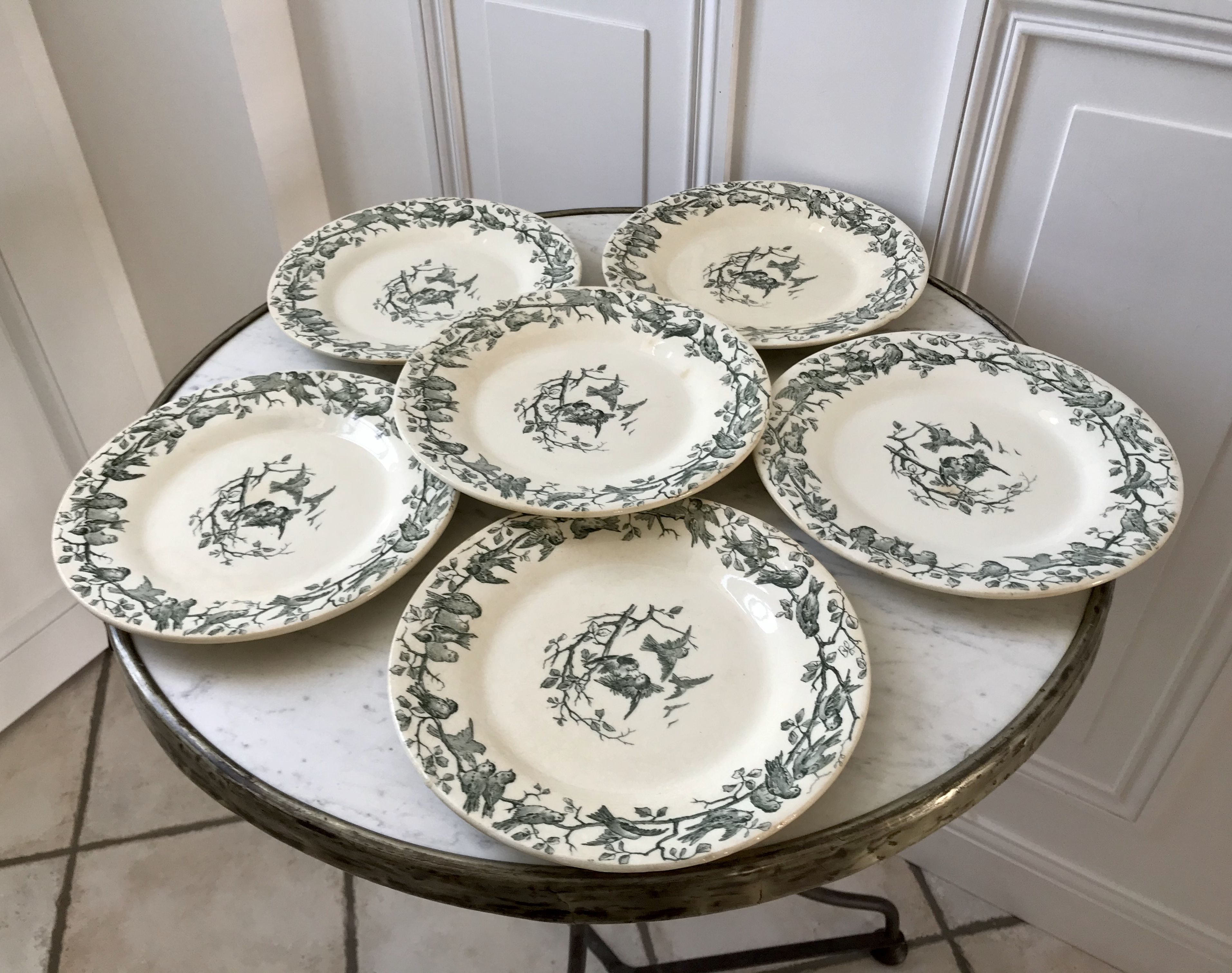Set of 6 dessert plates Terre de Fer Gien model "Laviary" late nineteenth