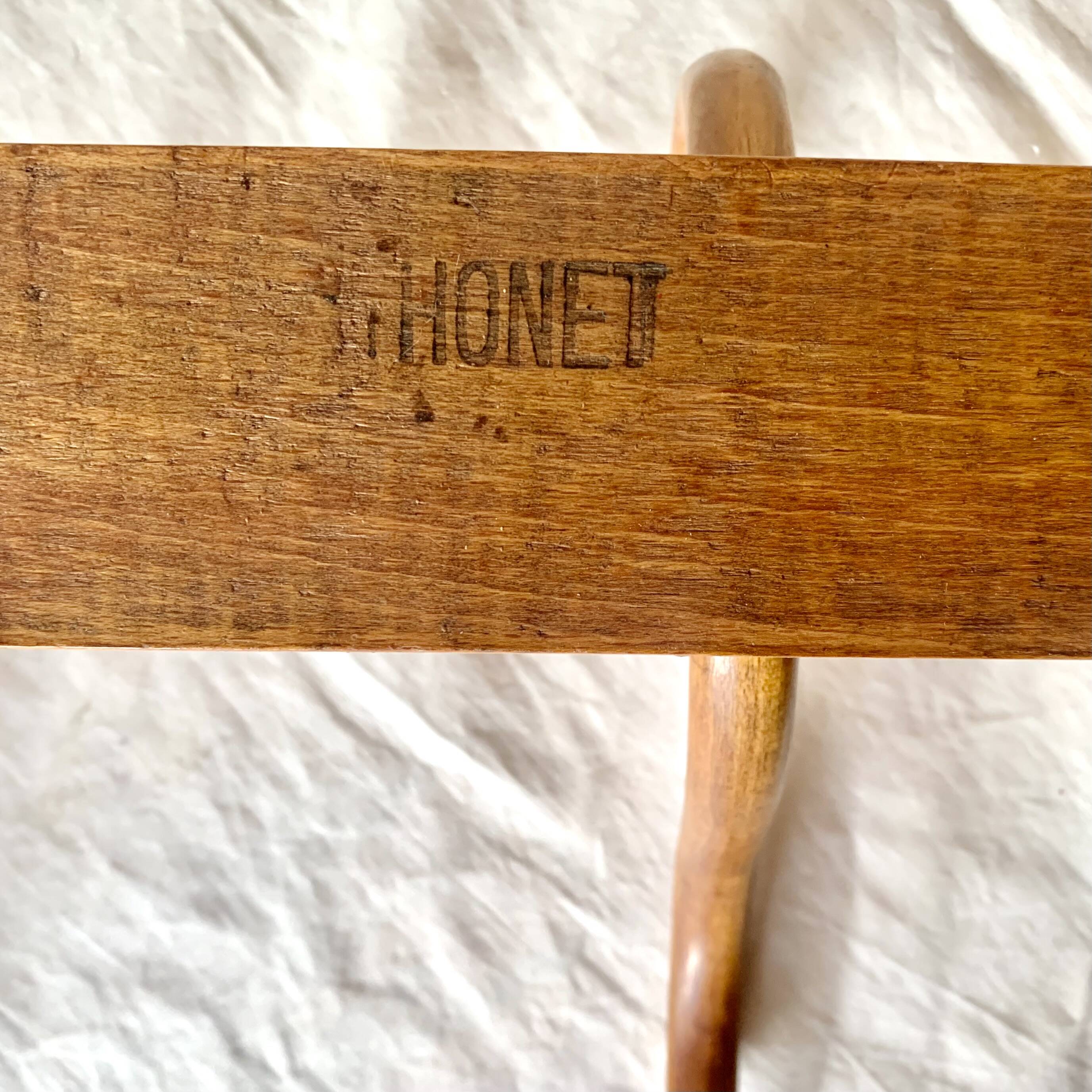 Old Thonet wall coat rack in bent wood - 3 hooks