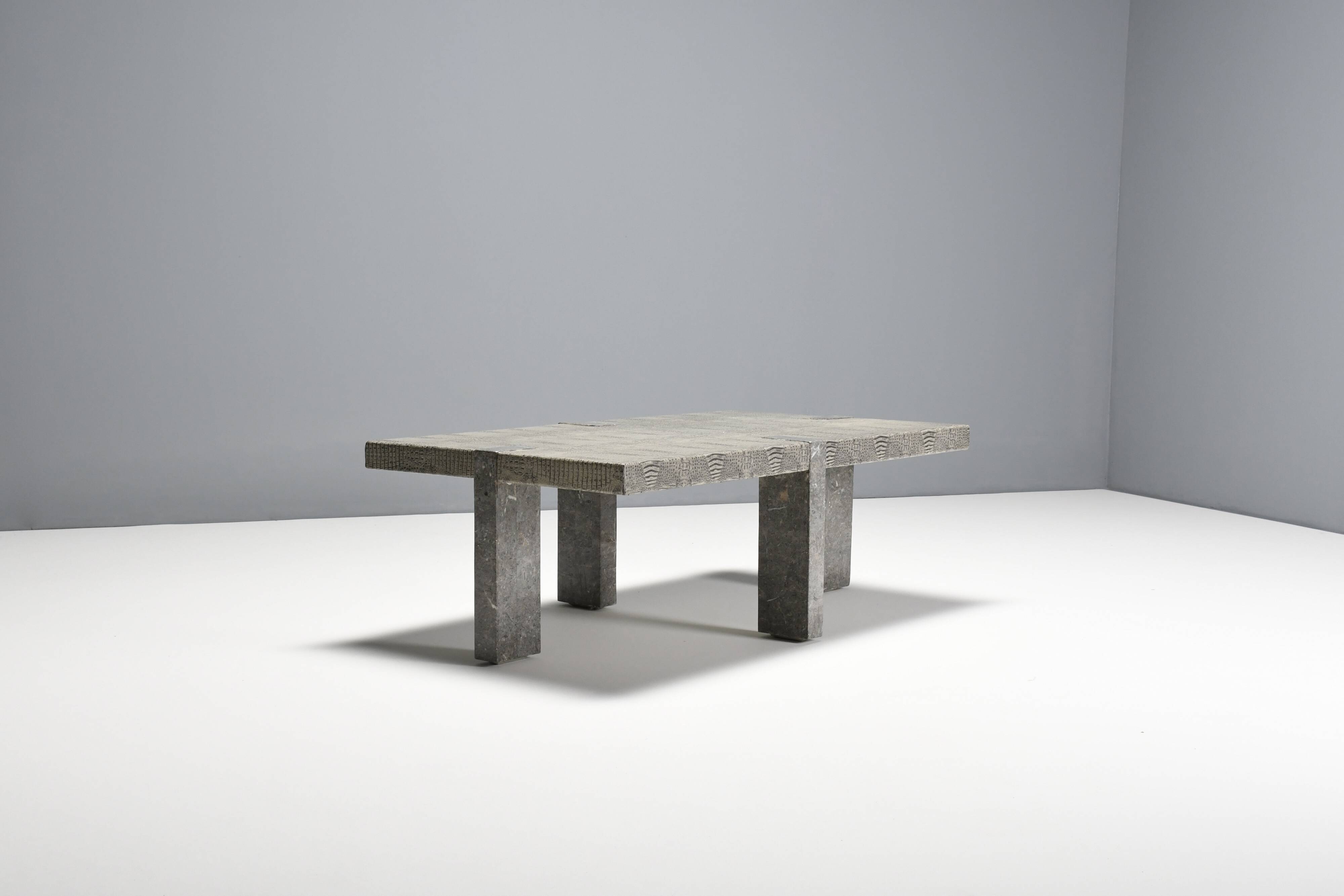 1970s Faux Crocodile Skin and Marble Coffee Table