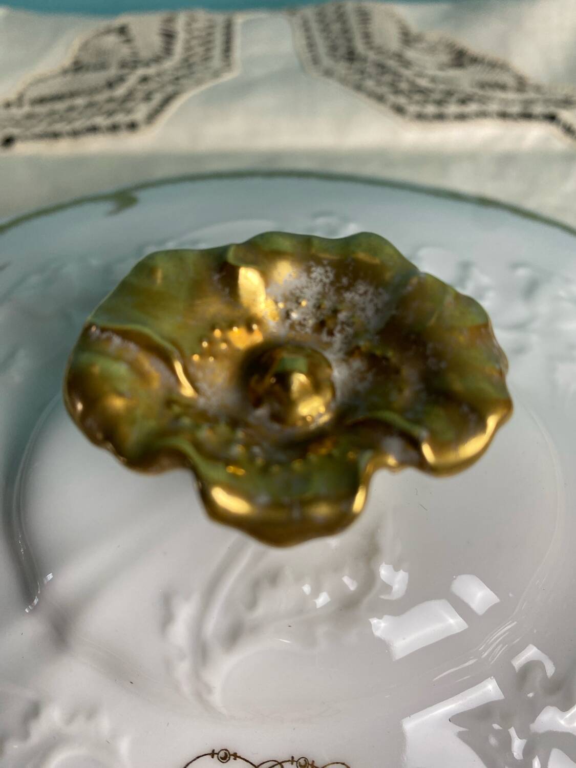Soup tureen, vegetable dish in fine Limoges porcelain Monograms PJC gold