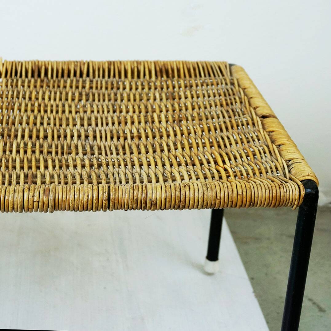 Black steel and wicker side table by Carl Auböck, mid-century.