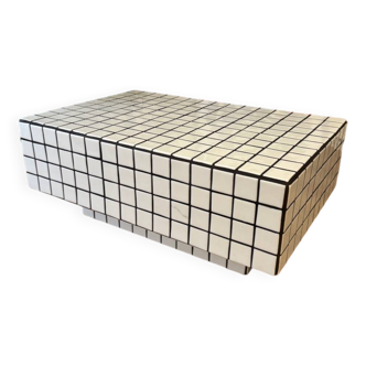 Table basse carrelage mosaïque blanc et noir