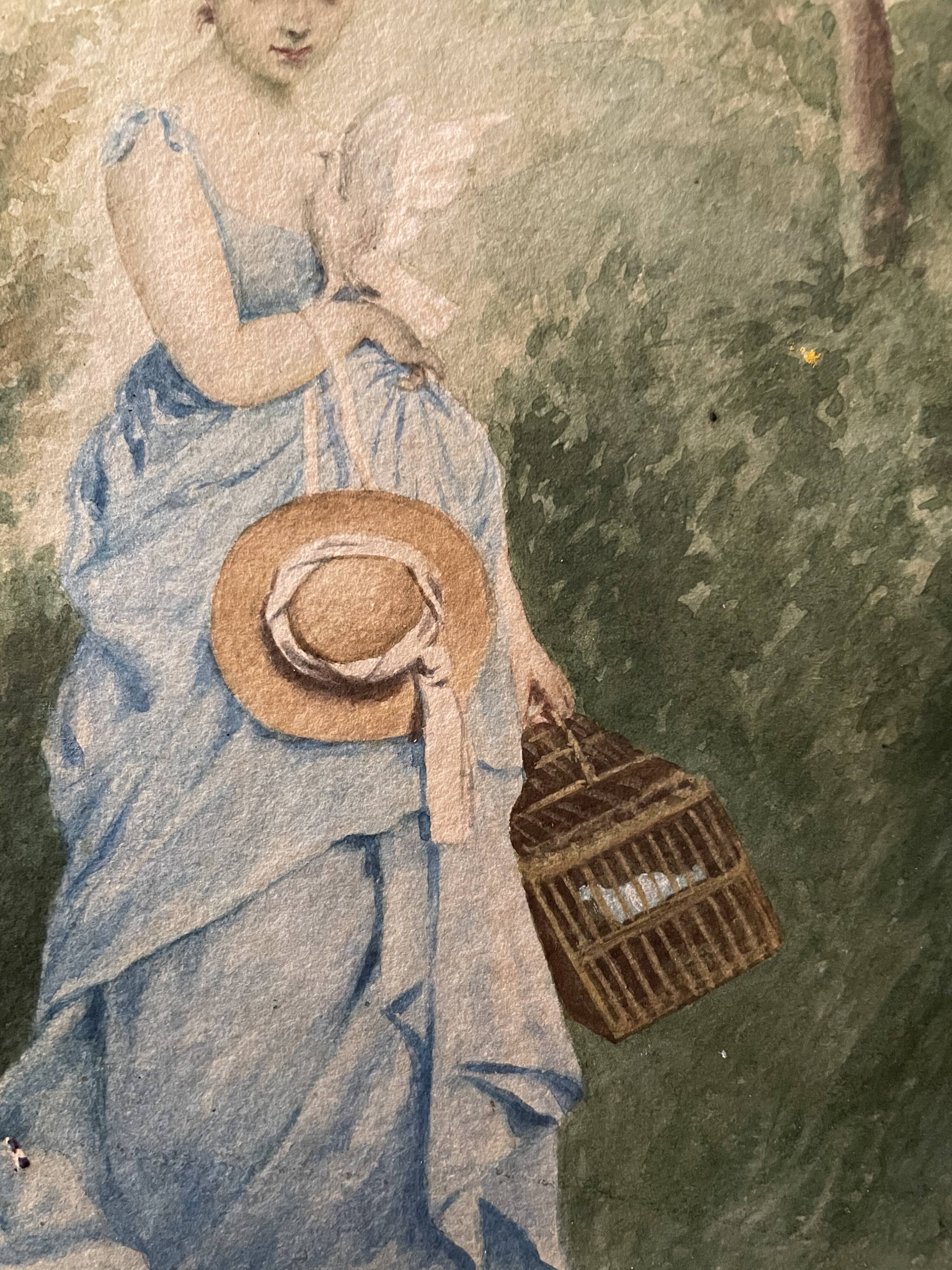 Young girl with doves painting 1860