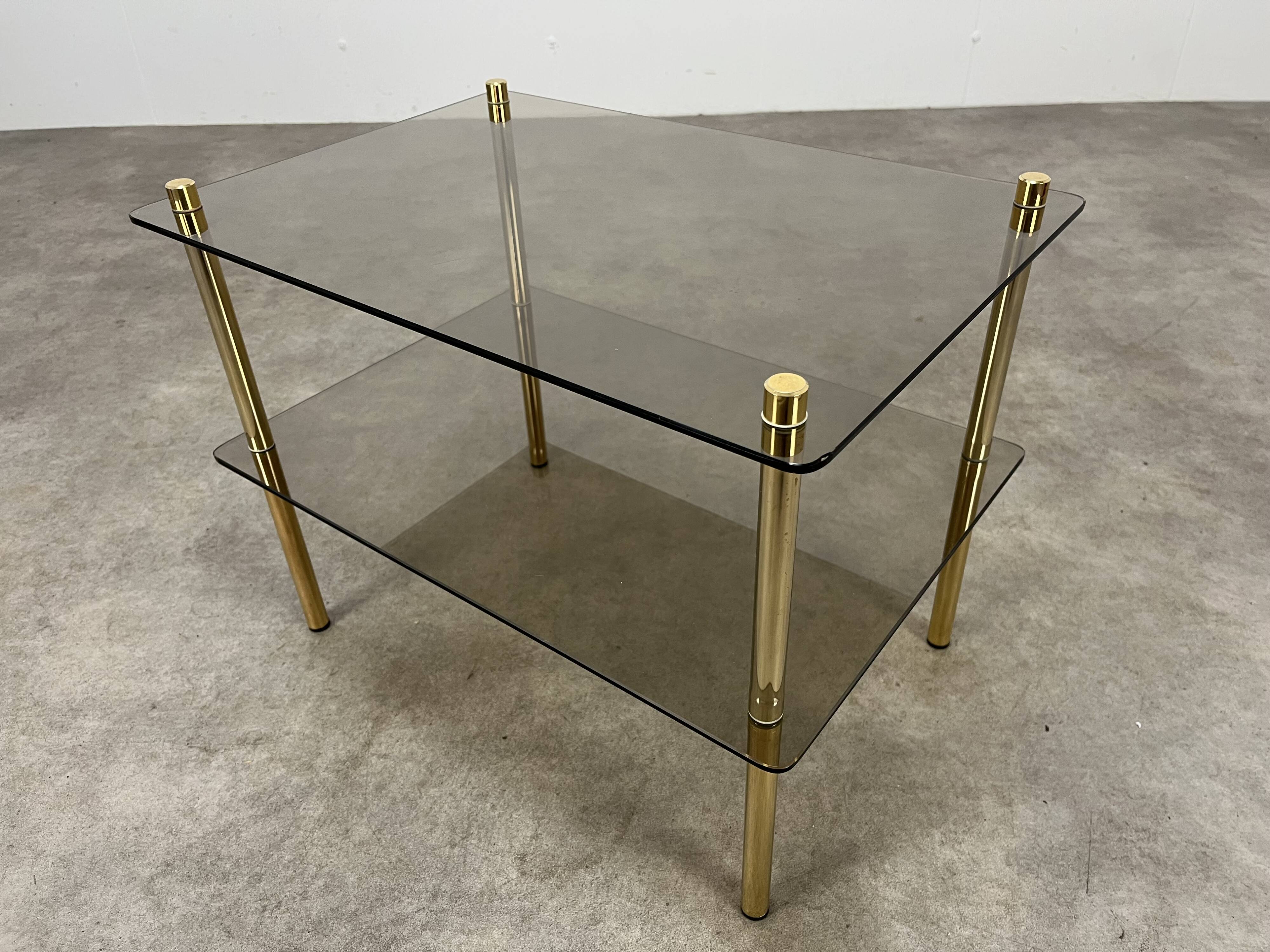 Smoked glass and gold metal side table, 1970s