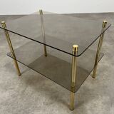 Smoked glass and gold metal side table from the 70s, end table