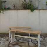2 re-enchanted benches in beige with a waxed finish, medium oak waxed seat.