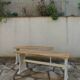 2 bancs  réenchantés en beige finition cirée, assise cirée chêne moyen.