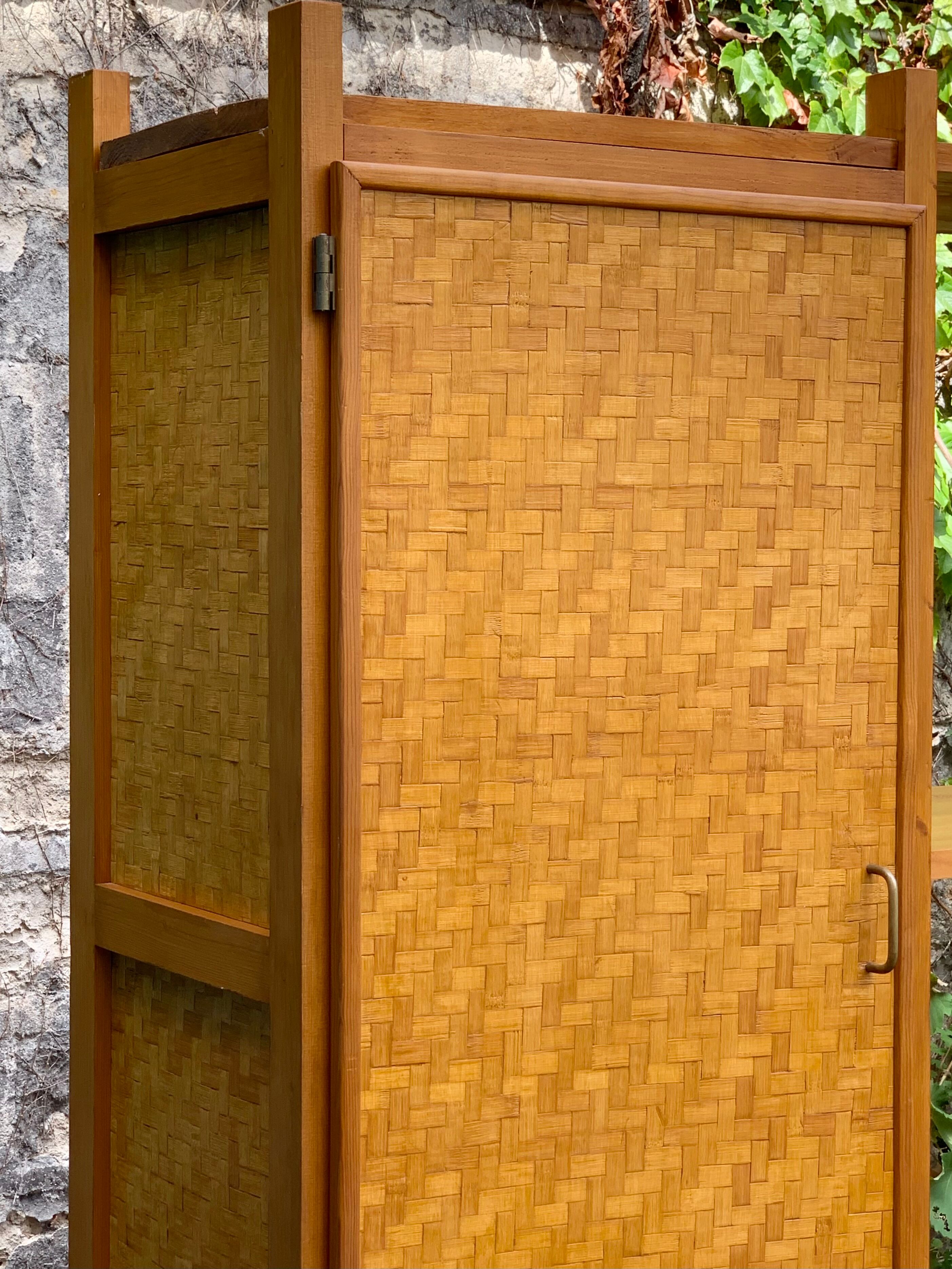 Bamboo cabinet woven and modular pine vintage 1960
