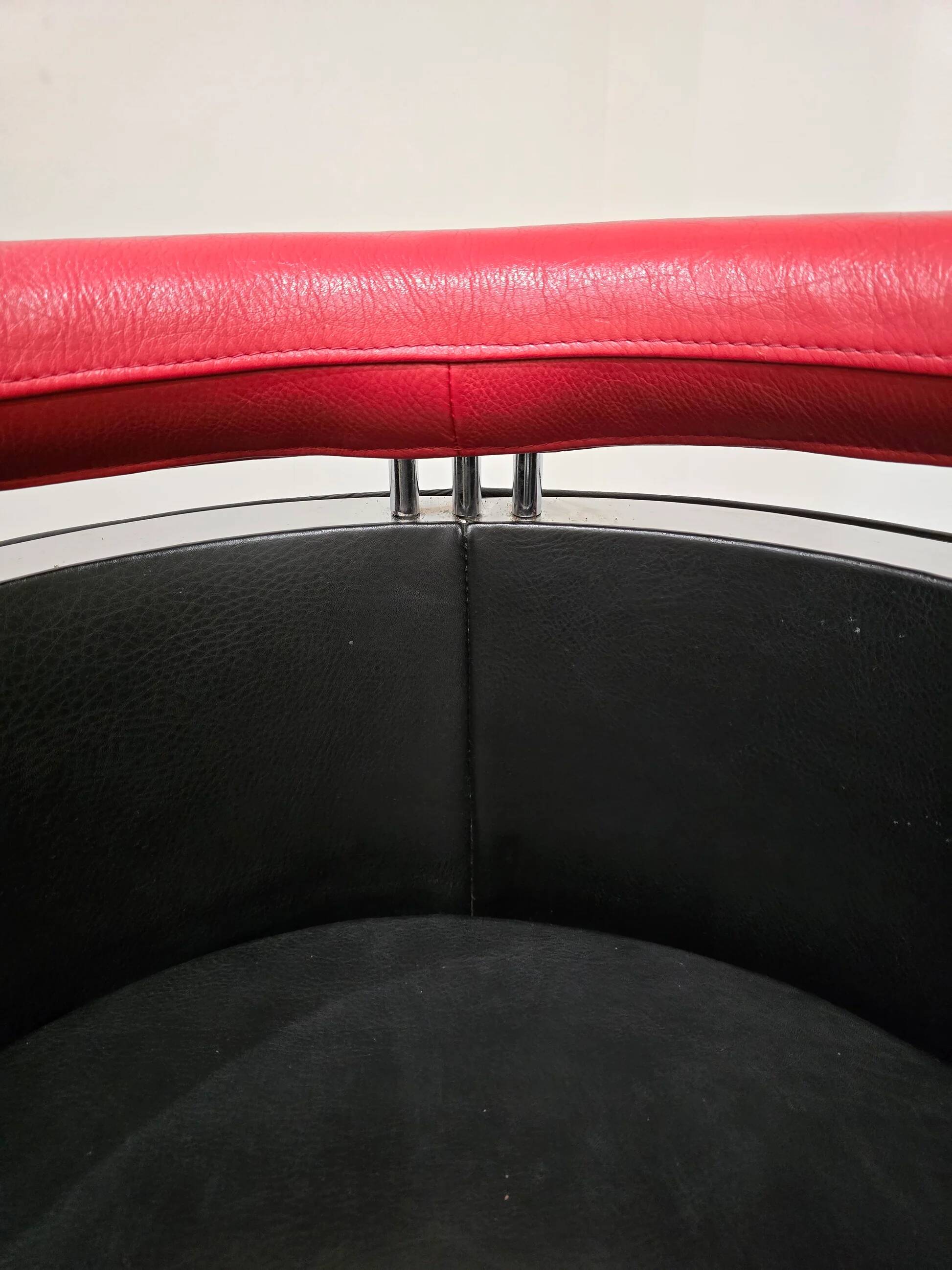 80's design leather and chrome metal armchairs