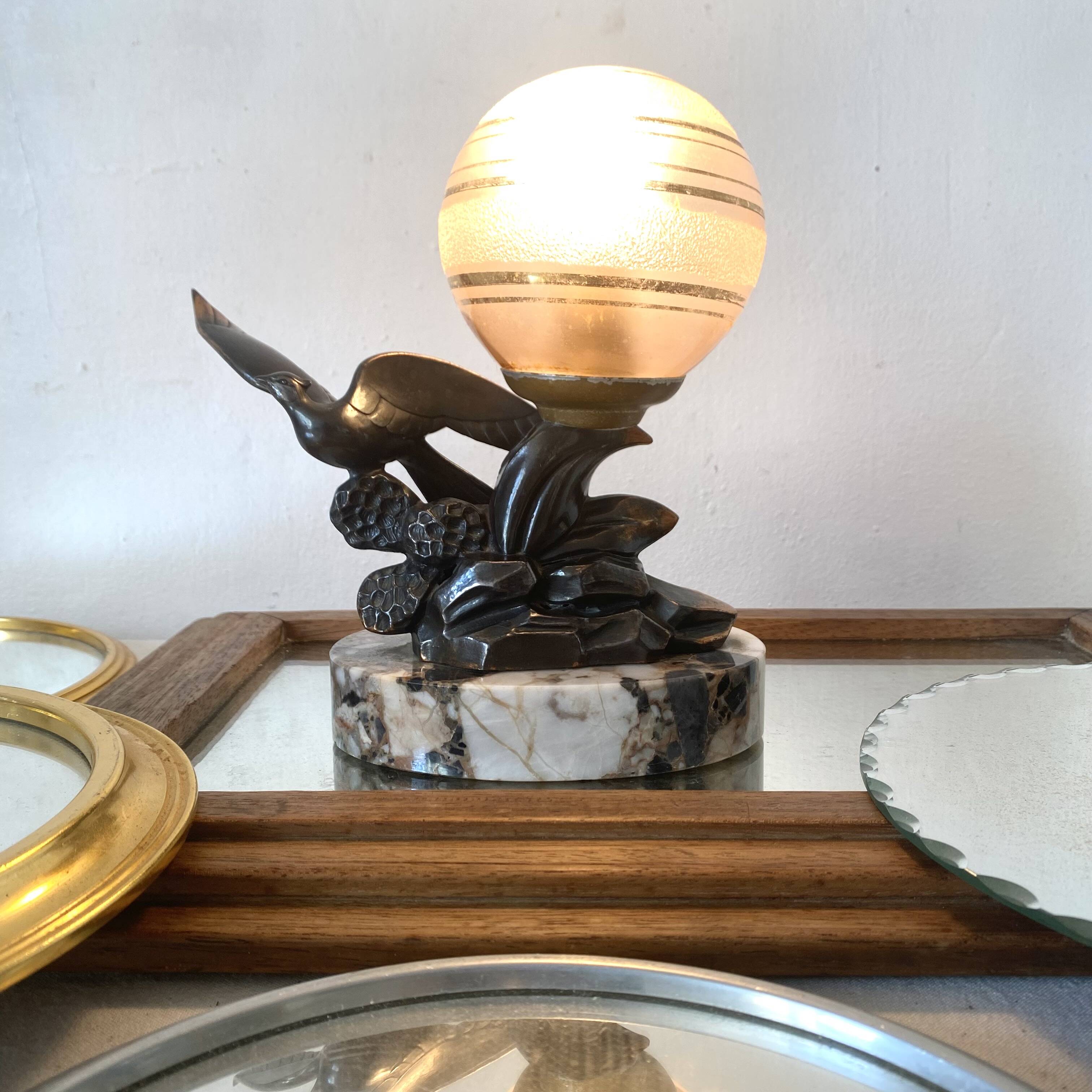 Limousin art deco night light with seagull decoration