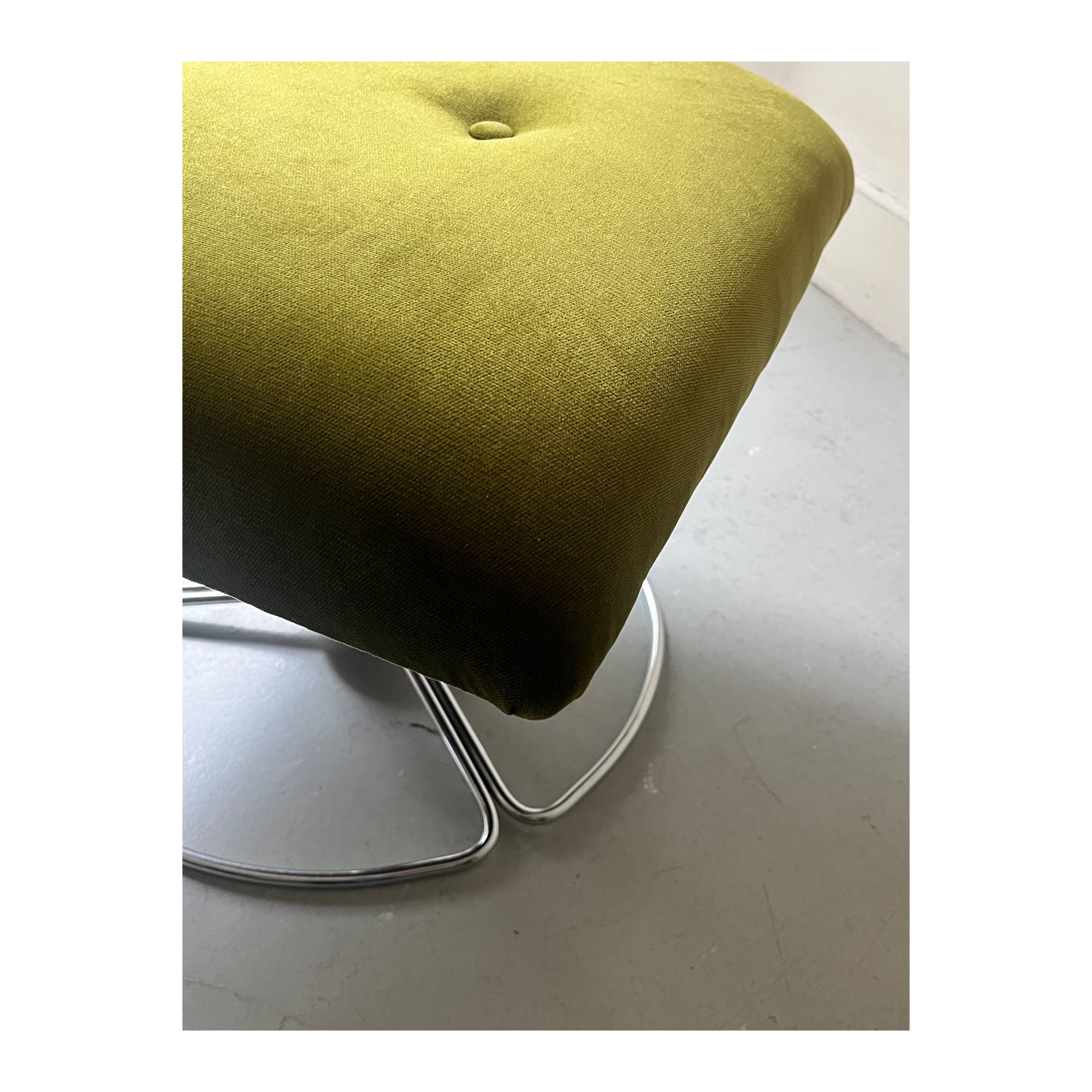 Swivel tulip stool / footrest in khaki green velvet, 1970s design