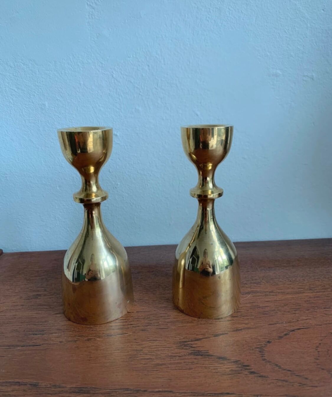 Scandinav brass candle holder duo
