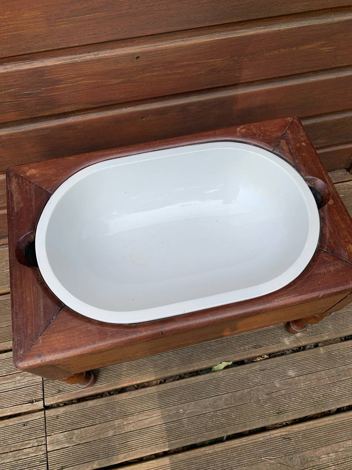 Antique bidet circa 1900, wood and porcelain