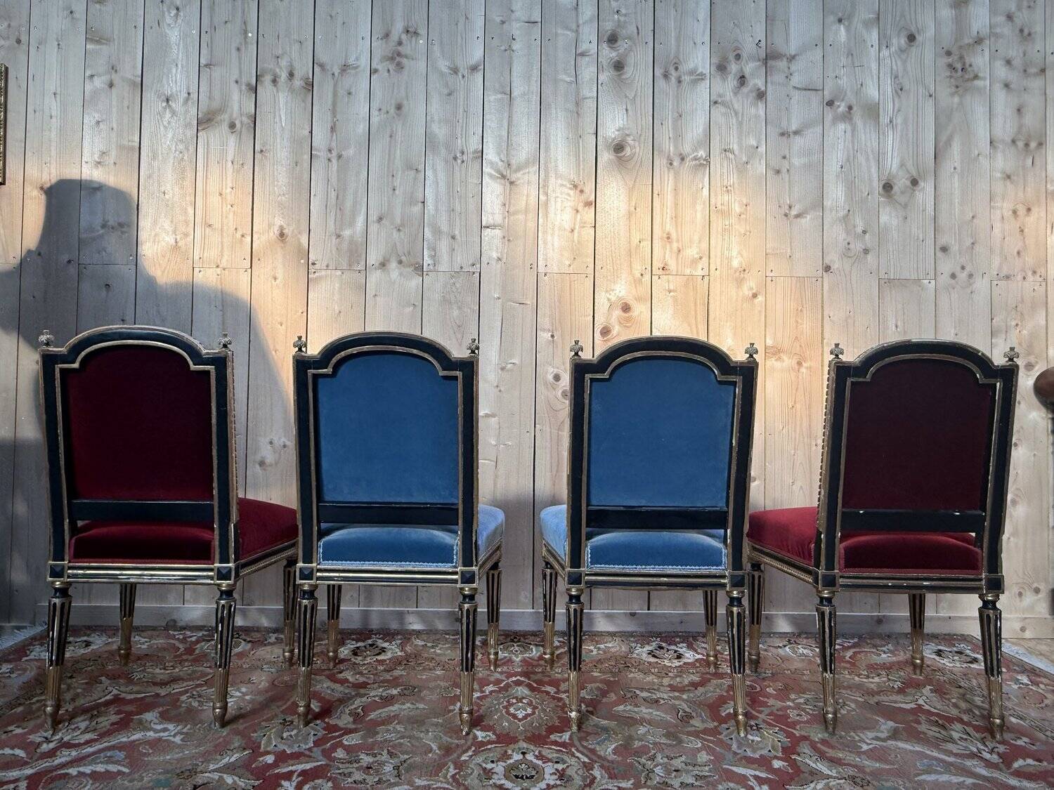 Set of 4 Napoleon III chairs in black and gold.