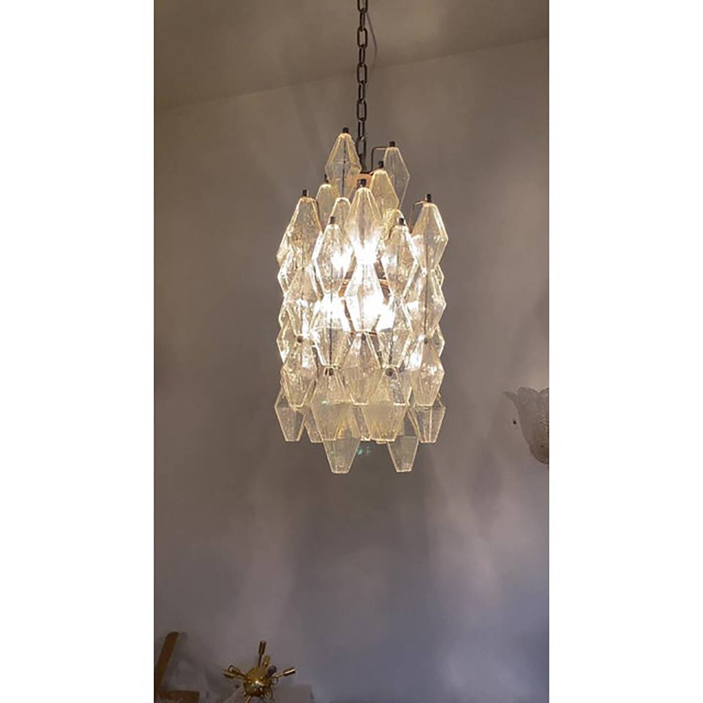 A pair of champagne "poliedro" murano glass chandelier