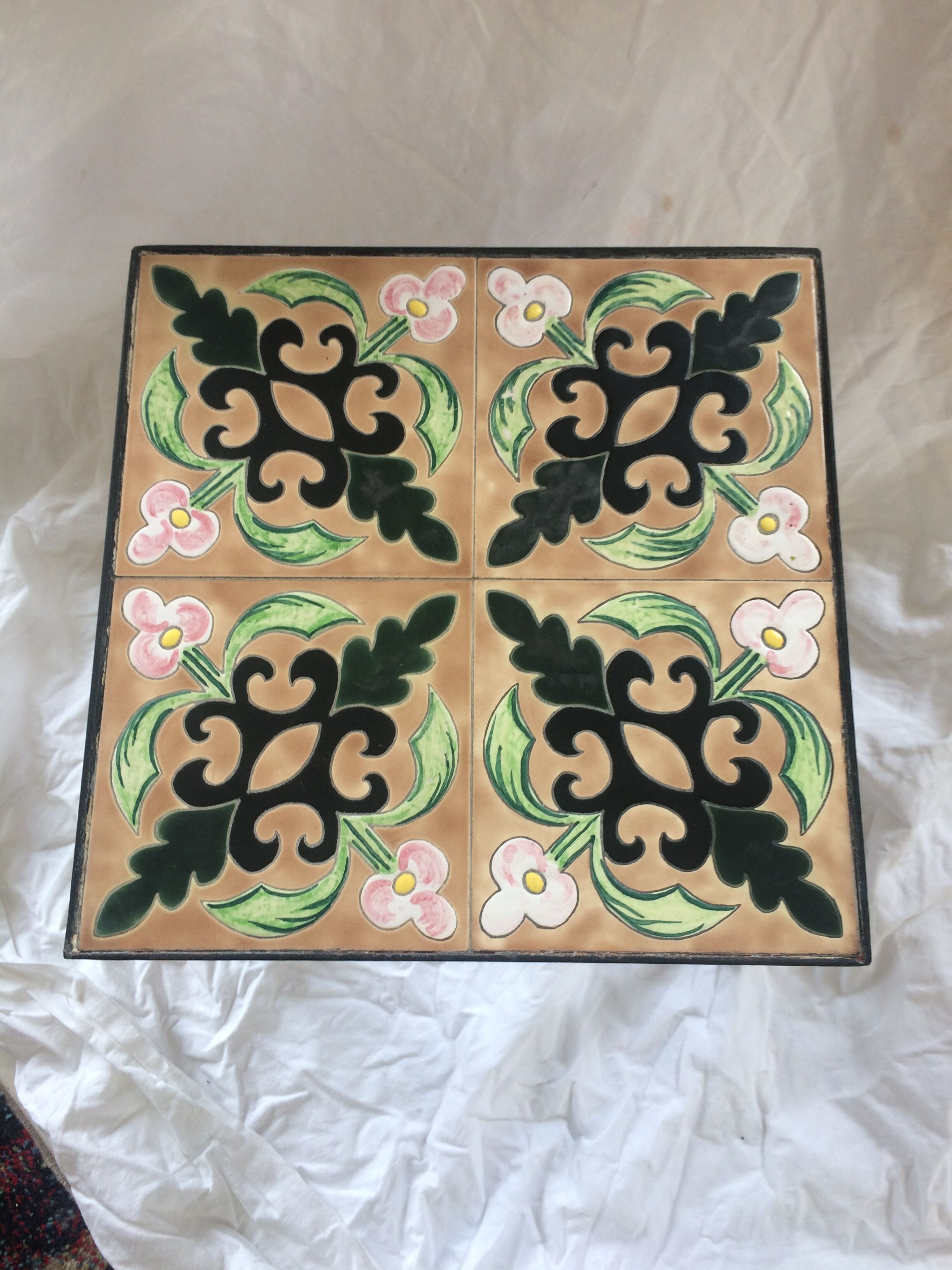 Square coffee table in wrought iron and ceramic, 1950s