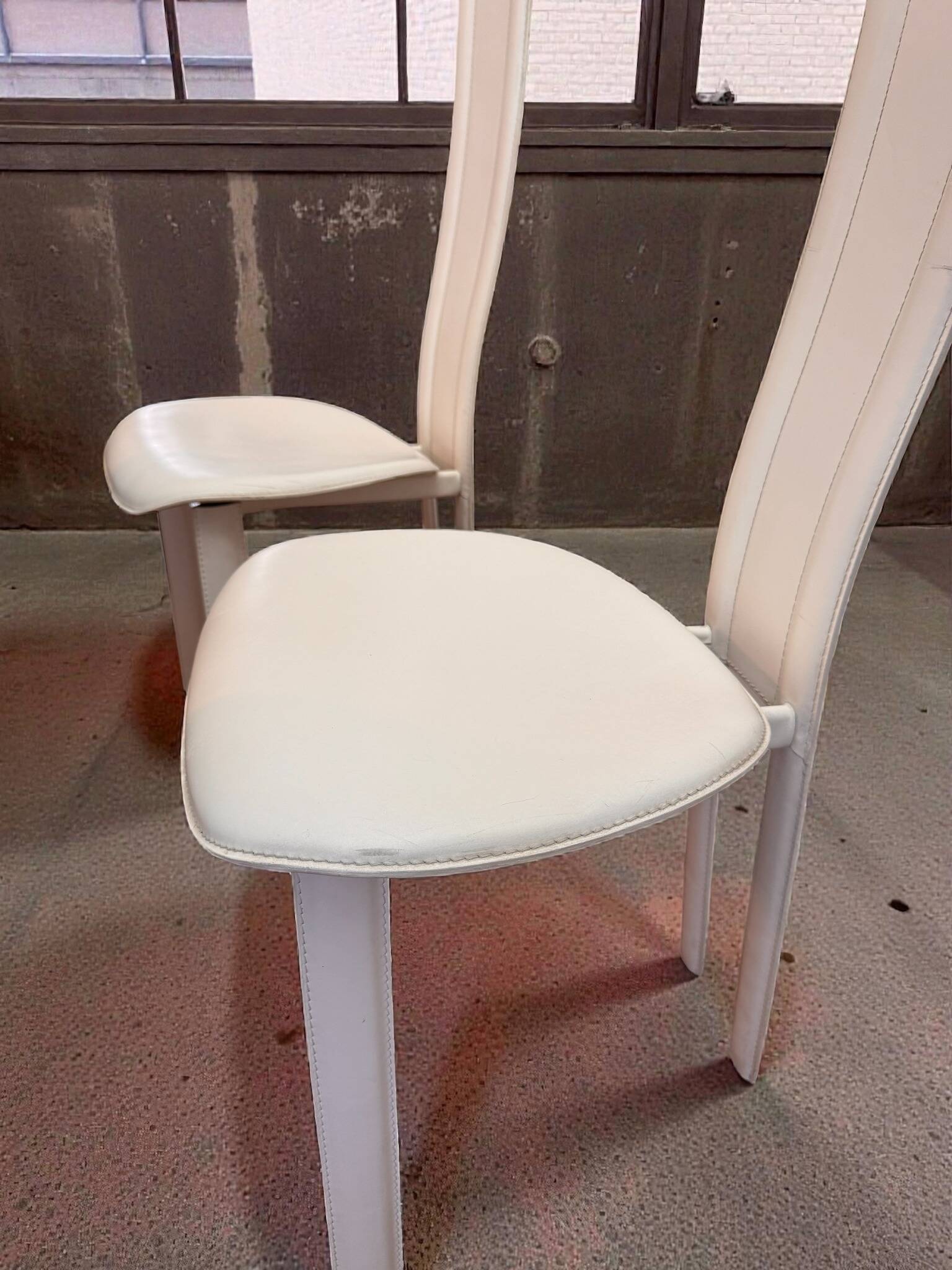 Set of 4 Cattelan Italia white leather chairs from the 1980s, vintage Italian design
