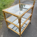 Table bar roulante bambou rotin cuir vintage design