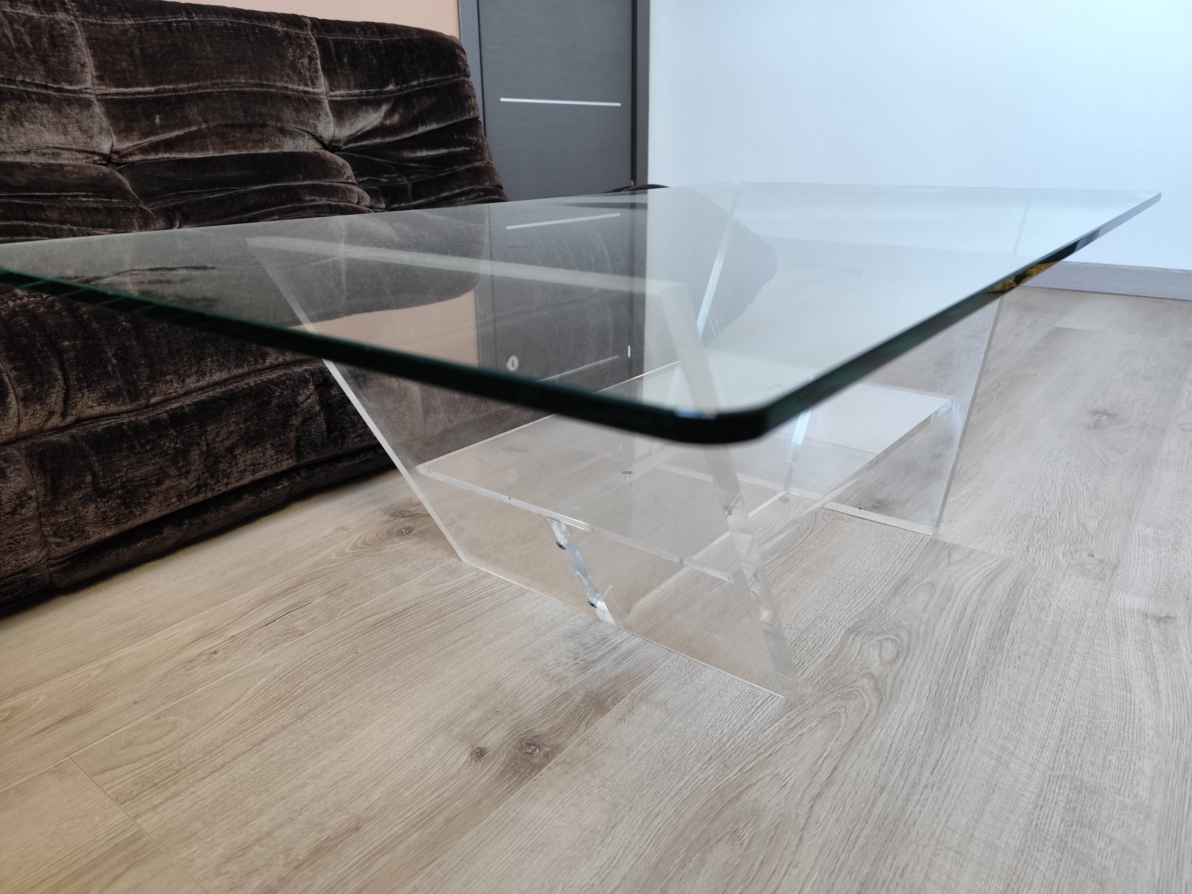 Vintage David LANGE glass & altuglas coffee table circa 1970