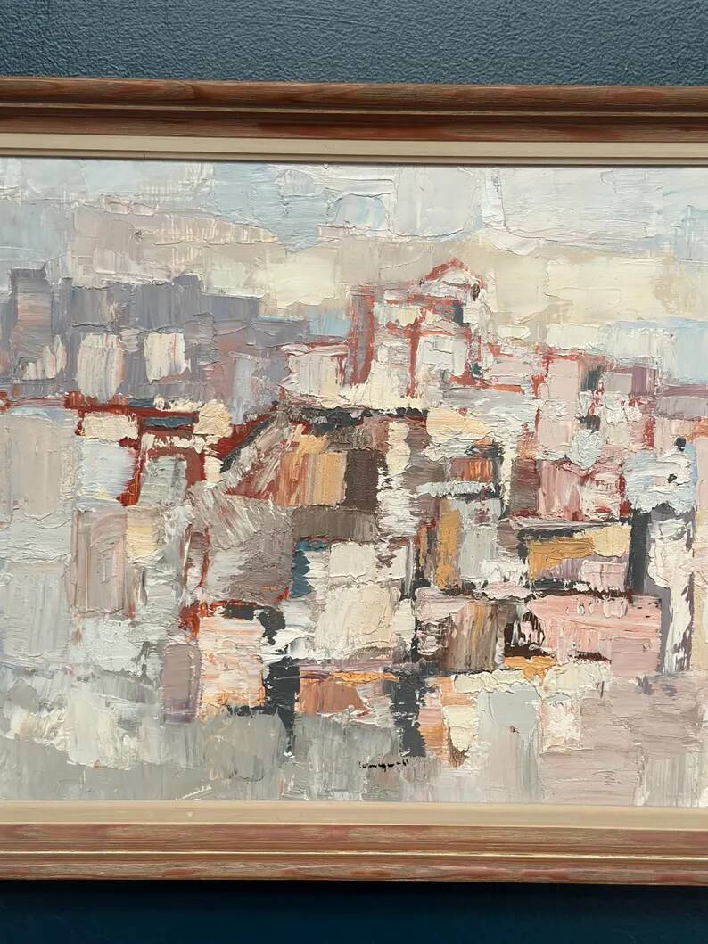 Original Swedish Oil on Panel – “Composition” by Gösta Calmayer – Signed – Dated 1961 – Vintage & Framed – 62 × 45 cm (24.4" × 17.7")